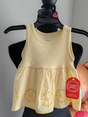 Wonder Nation Cute Pale Yellow Ribbed Tank Dress with Eyelet Hem NWT SIZE 18M